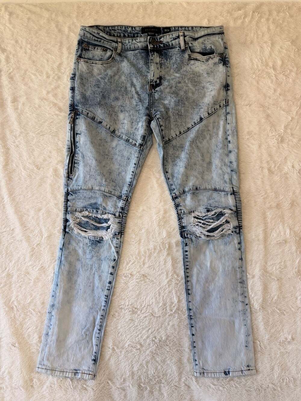 Decibel Moto Skinny Jeans Size 38/32 Light Blue Acid Wash Ripped Denim